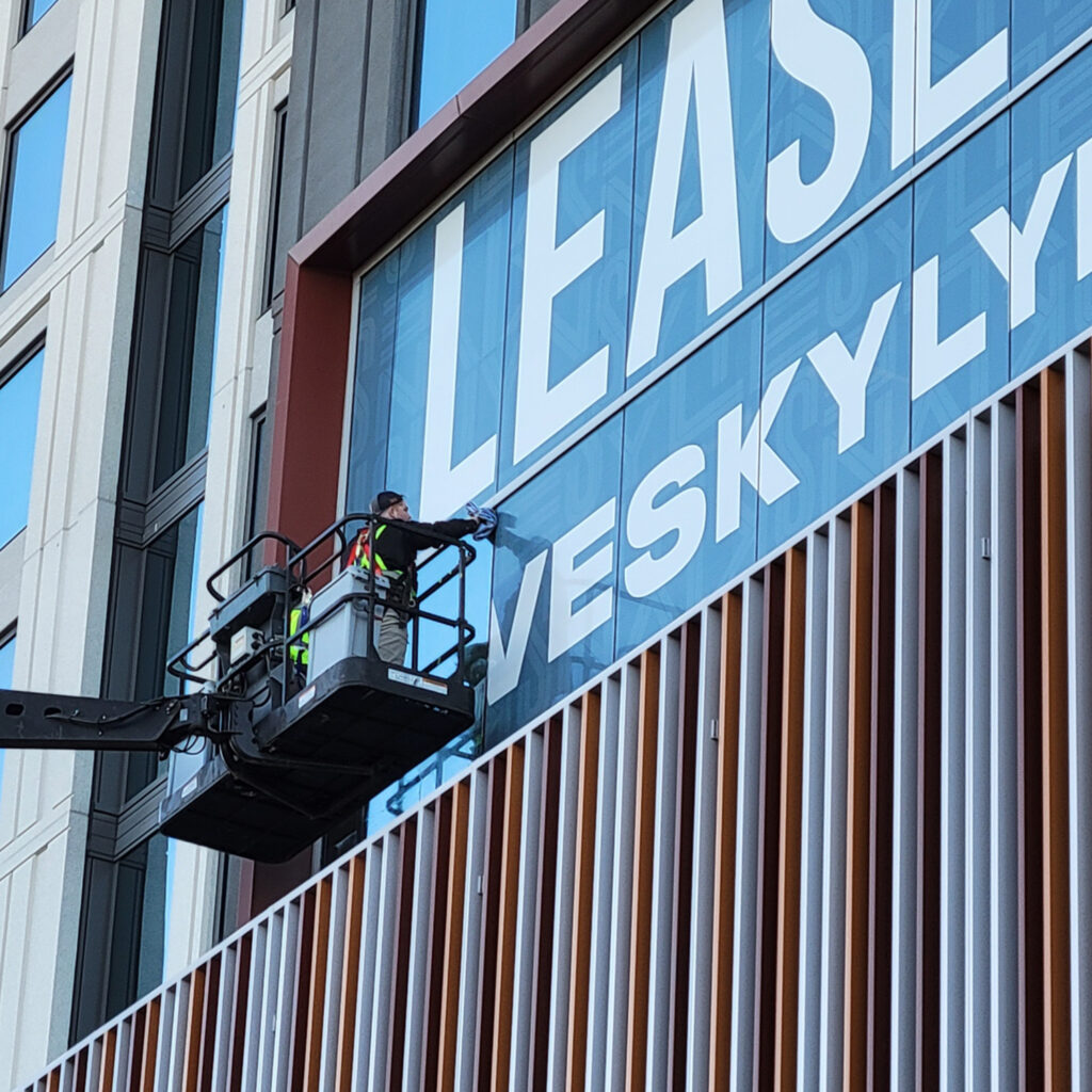 The Waymark - VisualPro Custom Graphics. The VisualPro team used perforated window vinyl to create this large graphic,