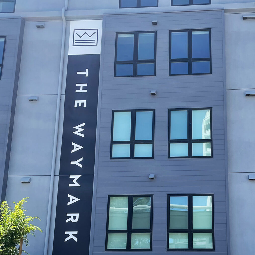 The Waymark - VisualPro Custom Graphics. The VisualPro team used 3M Vinyl to create large visual signage to advertise the property. 
