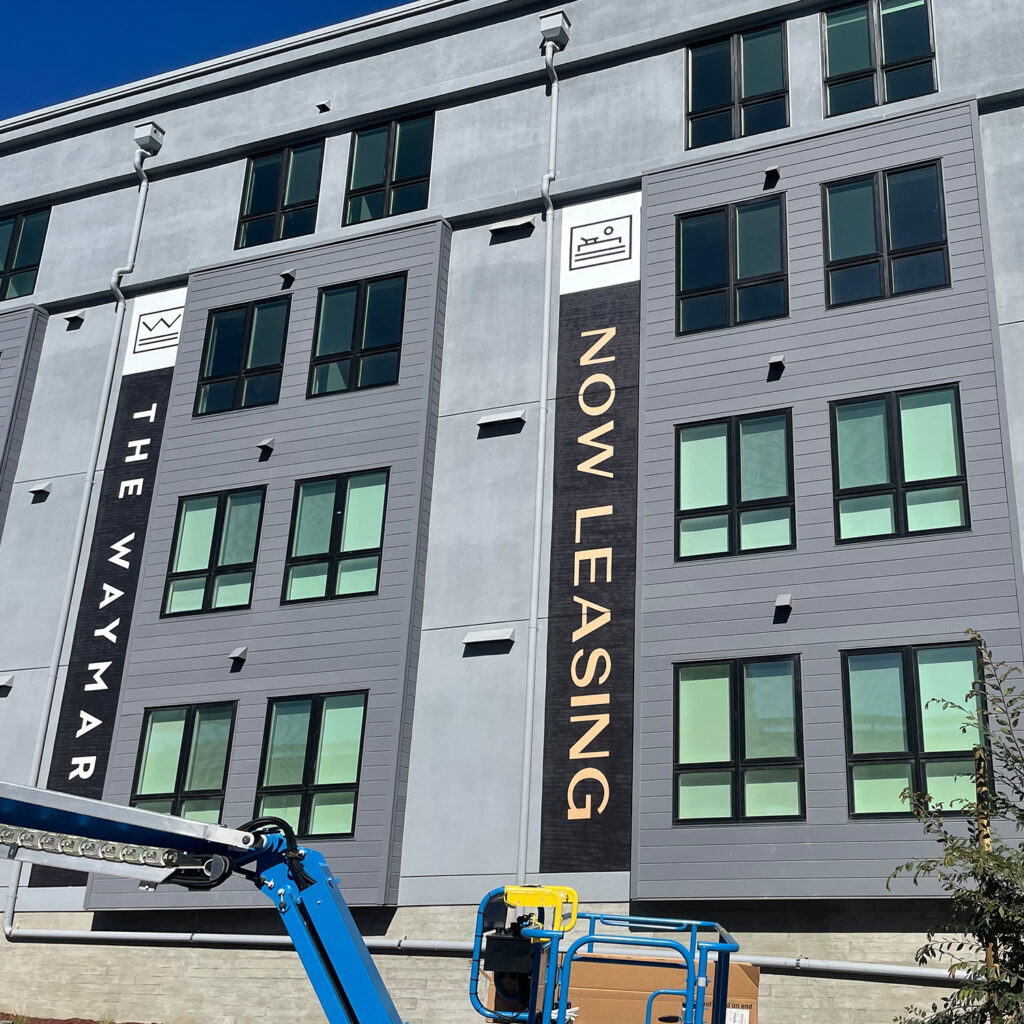 The Waymark - VisualPro Custom Graphics. The VisualPro team used 3M Vinyl to create large visual signage to advertise the property.