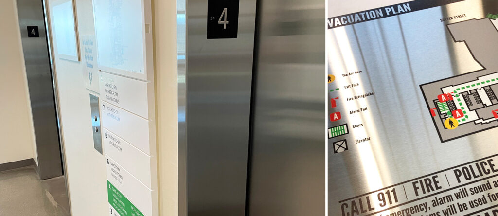 Bold wayfinder signage gives direction with style.