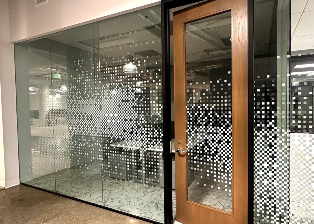 The custom pixelated design adds just a touch of privacy.