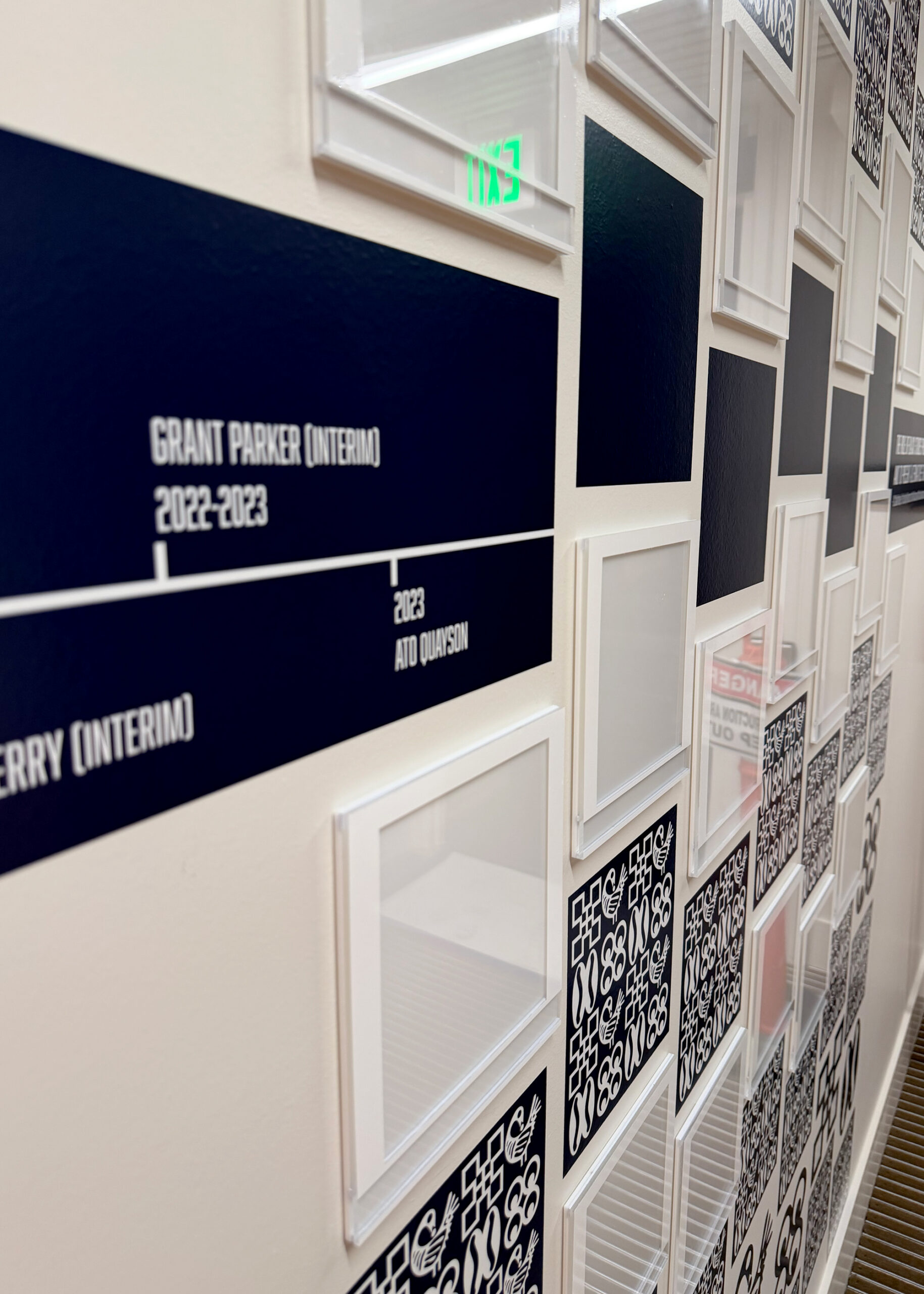 Custom wall coverings featuring logo-driven patterns and imagery.