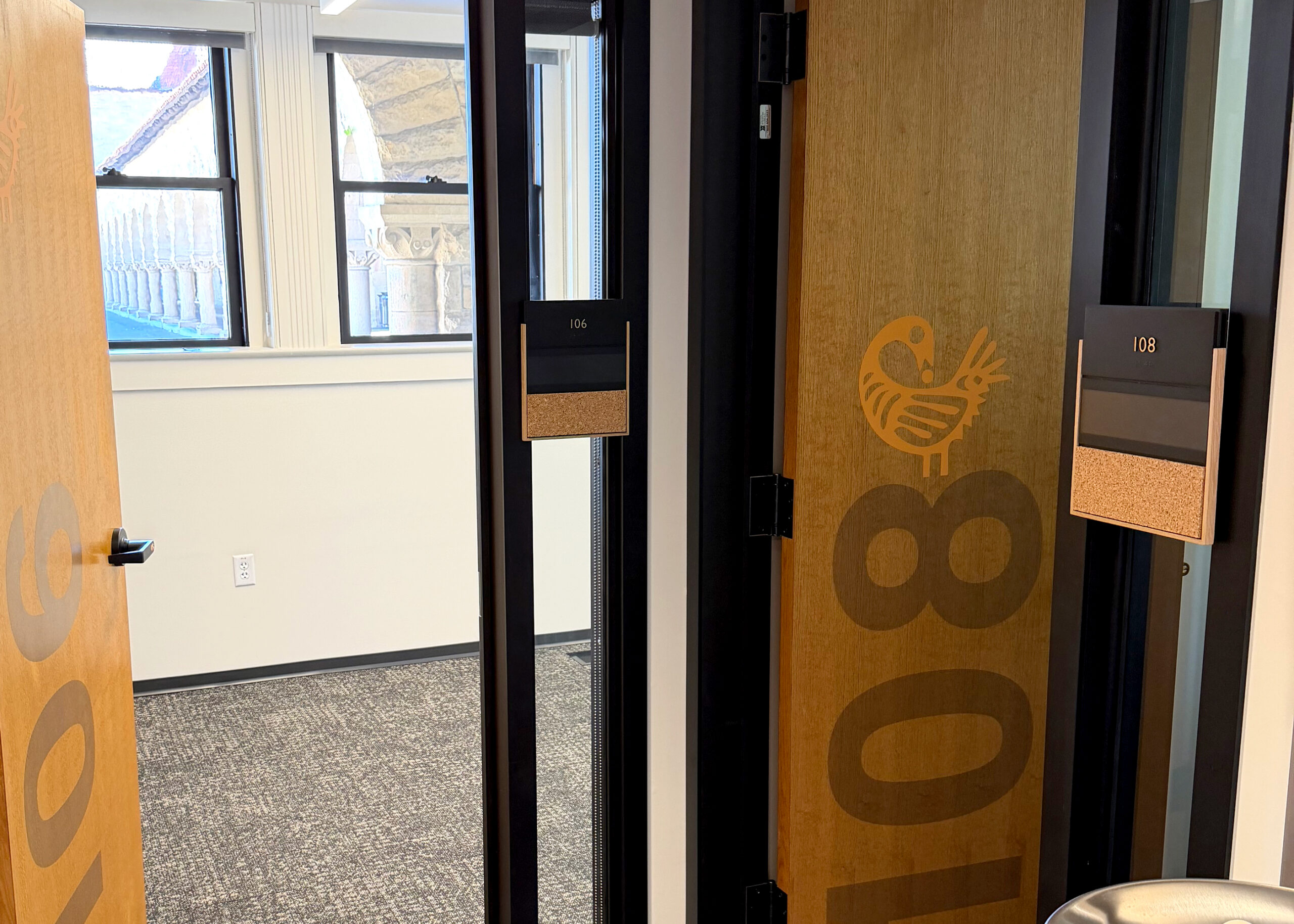We installed office door decals created for a clean, consistent look.